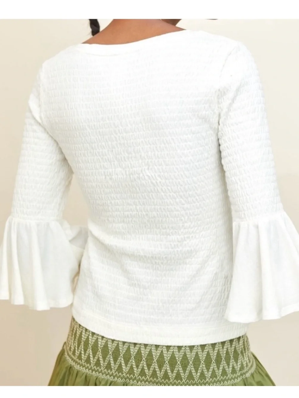 Anthropologie Cream Textured Top Bell Sleeves Shirt 310